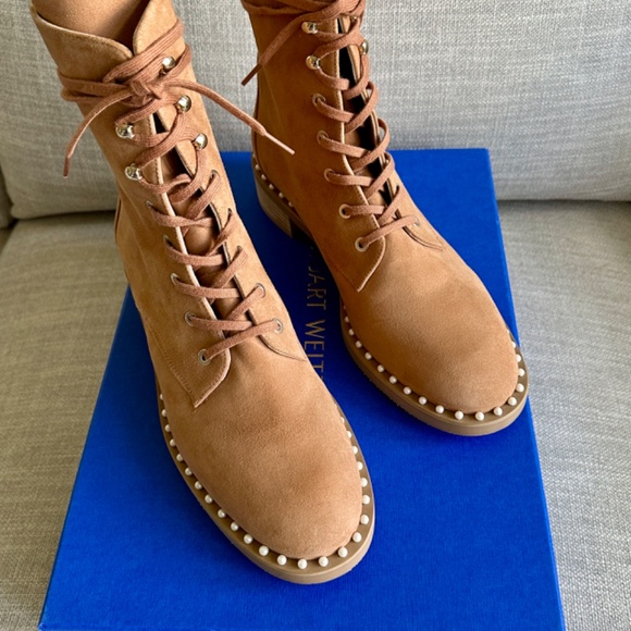 New Stuart Weitzman Sondra Suede Pearl lace up boots 10  EU 40.5 - Picture 5 of 6